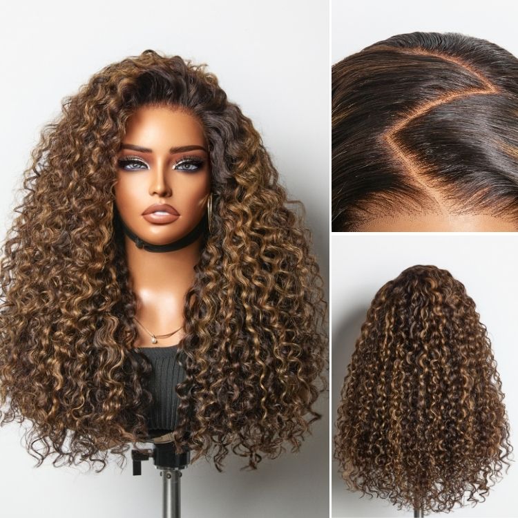 Chestnut Brown Highlight Curly Wig